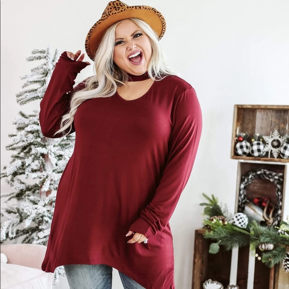 GLITZY GIRLZ BOUTIQUE Way Too Long Burgundy Top